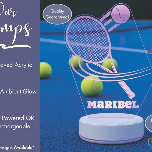 Personalized Tennis LED Night Light – Sports Room Decor - Picture 3 of 8